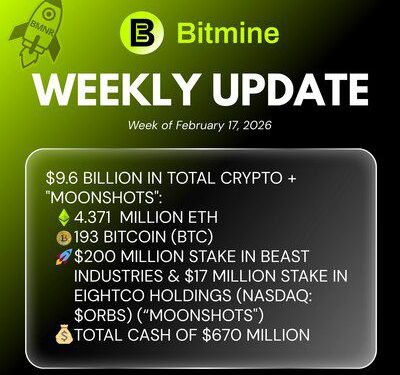 Bitmine Immersion Technologies (BMNR) 宣布其以太幣持有量達 4.371 百萬枚代幣,加密資產及現金總持有額達 96 億美元