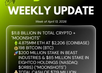 Bitmine Immersion Technologies (BMNR) 宣佈其以太幣 (ETH) 持有量達 487.5 萬枚，加密資產及現金總持有額達 118 億美元